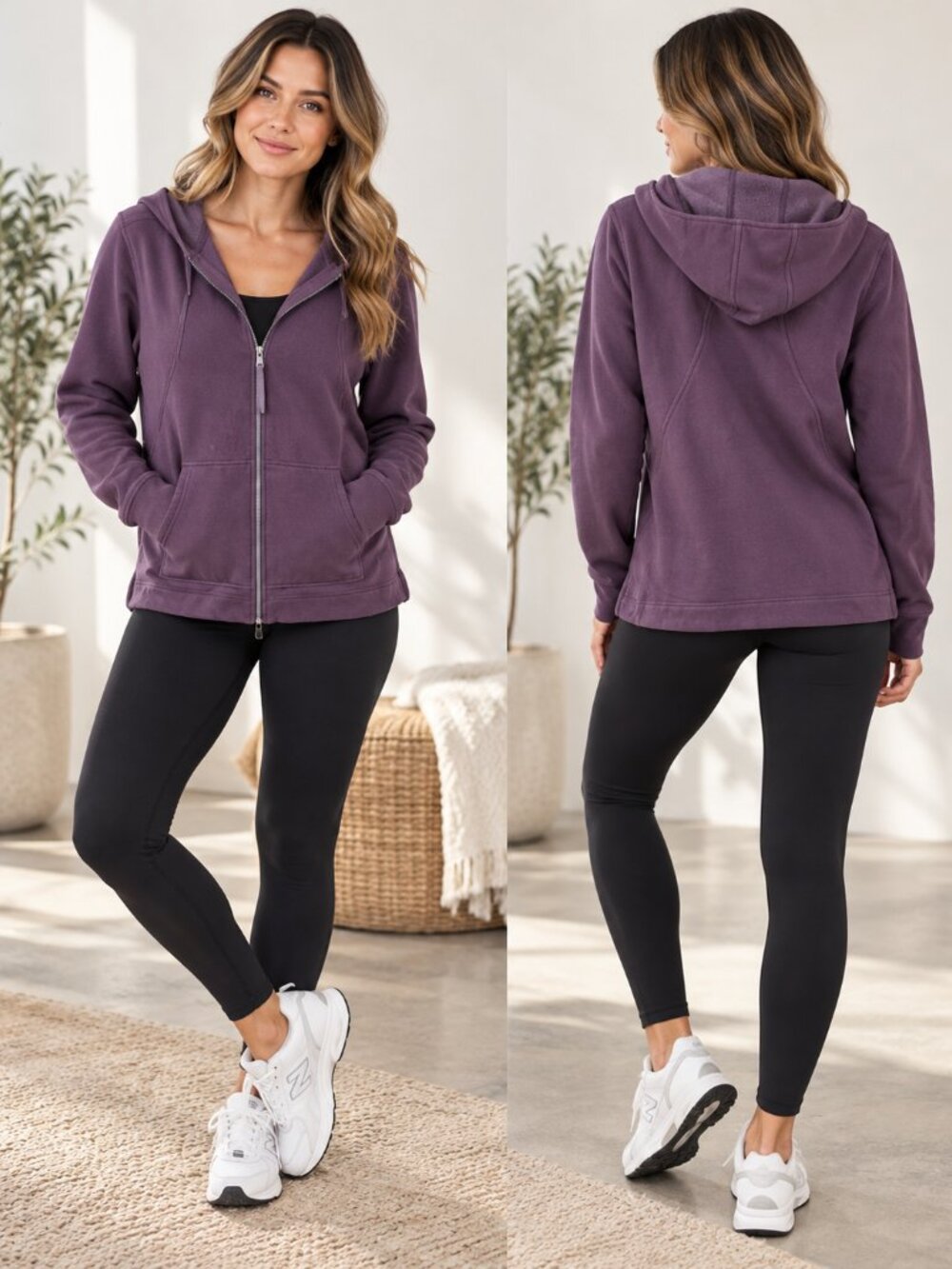 Athleta Retroplush Purple Full Zip Hoodie Size Large Soft Fleece Lounge Activewe